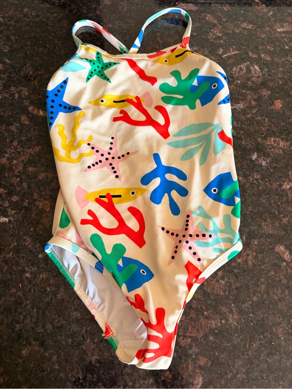 Hanna Andersson White One-Piece Swimsuit with Multicolor Sea Life Print